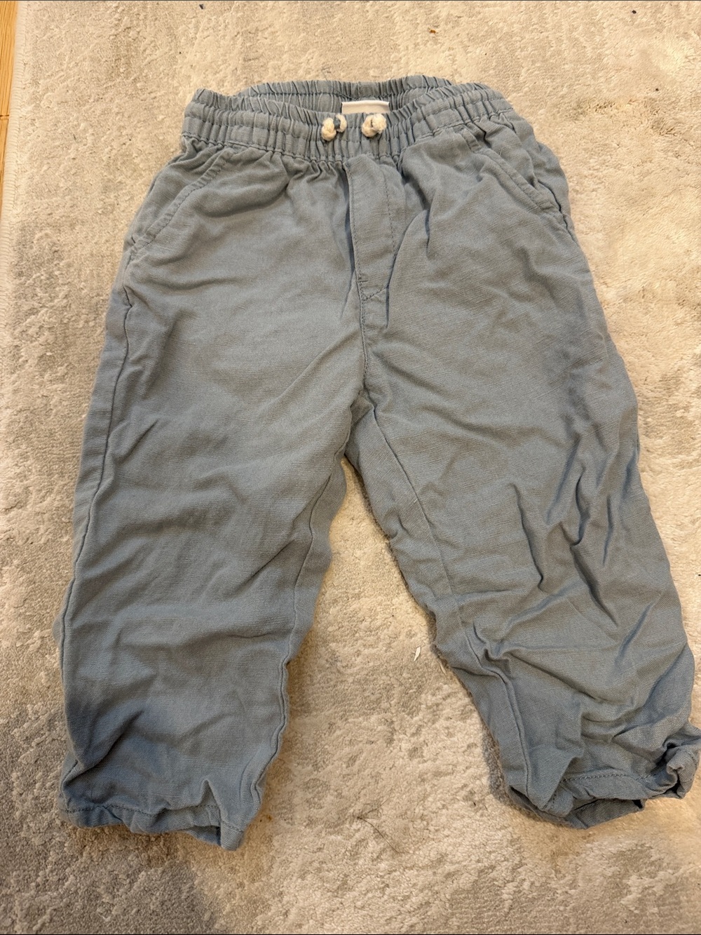 Zara Toddler 12-18 Months Light Blue Elastic-Waist Linen Pants